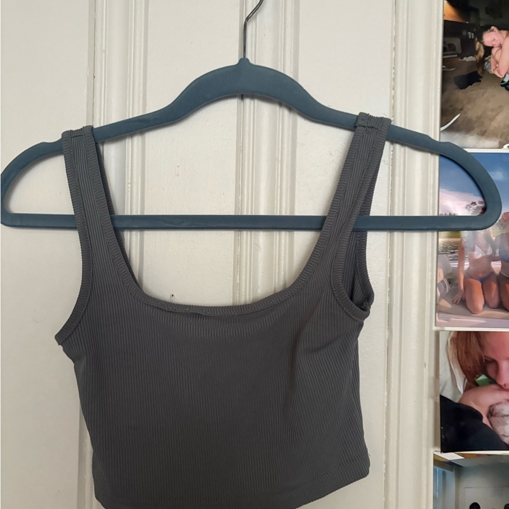 SHEIN Gray Sleeveless Fitted Crop Tank Top